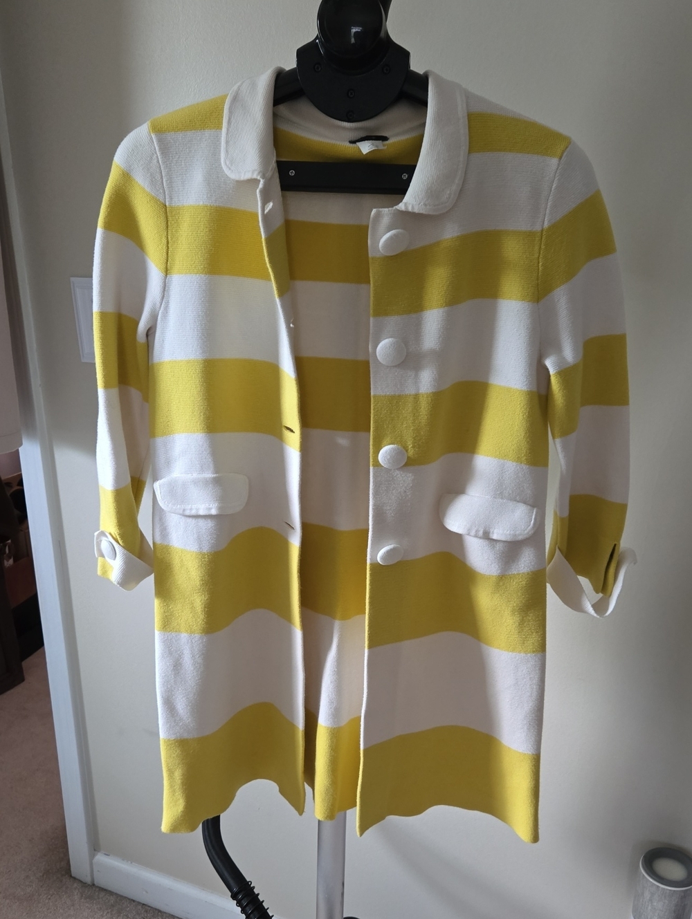 J. Crew Yellow and White Striped Pea Coat